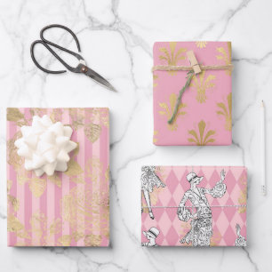 Hoja De Papel De Regalo París rosa y dorado