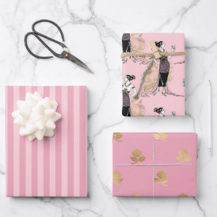 Hoja De Papel De Regalo París rosa y dorado