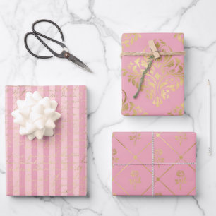 Hoja De Papel De Regalo París rosa y dorado