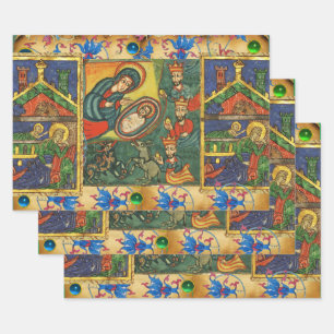 HOJA DE PAPEL DE REGALO PARQUE DE NAVIDADES DE NATIVIDAD DE LA FLORAL AZUL