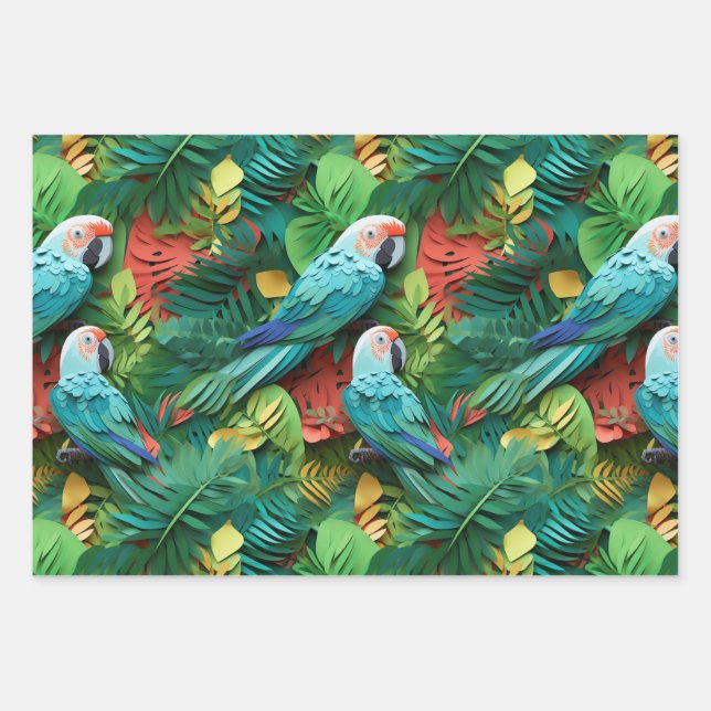 Hoja De Papel De Regalo Parrots Floral Kirigami (Anverso)