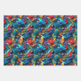 Hoja De Papel De Regalo Parrots Floral Kirigami
