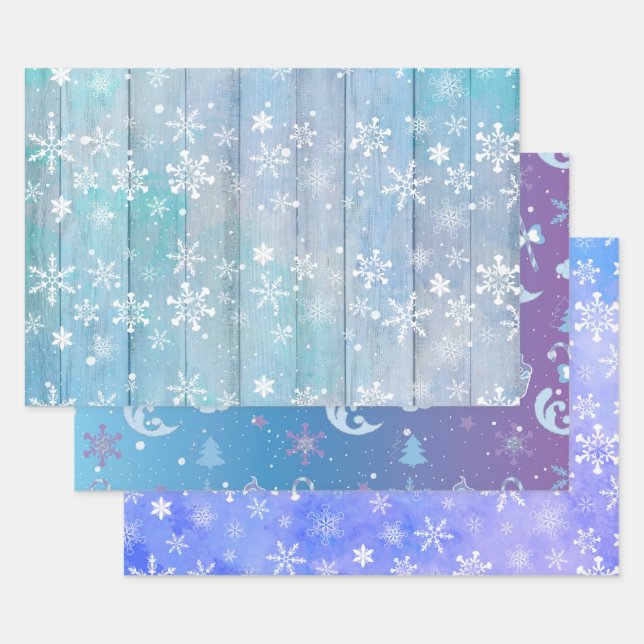 HOJA DE PAPEL DE REGALO PARTIDAS DE INVIERNO PURPLE BLUE PINK HOLIDAY (Set)