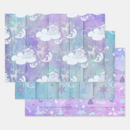 HOJA DE PAPEL DE REGALO PARTIDAS DE INVIERNO PURPLE BLUE PINK HOLIDAY