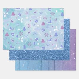 HOJA DE PAPEL DE REGALO PARTIDAS DE INVIERNO PURPLE BLUE PINK HOLIDAY