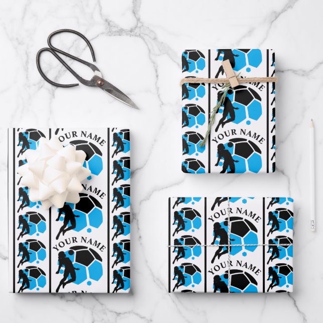 Hoja De Papel De Regalo Partido de Cumpleaños del Fútbol, jugador Chica de (Anverso)