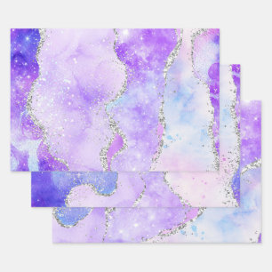 Hoja De Papel De Regalo Pasado Glamuroso Purpura Pastel y Plata Brillo Aga