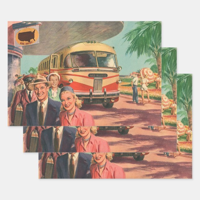 Hoja De Papel De Regalo Pasajeros Antiguos de Vacaciones en la Terminal de (Set)