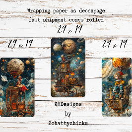 Hoja De Papel De Regalo Paseo en Globo Aerostático Místico Decoupage
