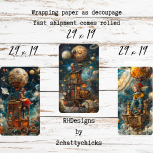 Hoja De Papel De Regalo Paseo en Globo Aerostático Místico Decoupage