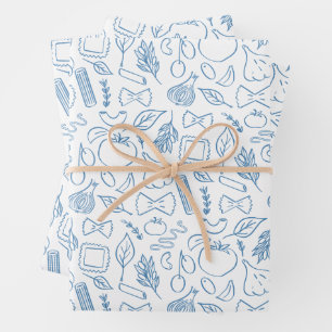 Hoja De Papel De Regalo Pasta Italiana Fideo Azul Doodle Eso Es Amor