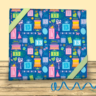 Hoja De Papel De Regalo Pastel Azul de cumpleaños 13 presenta globos