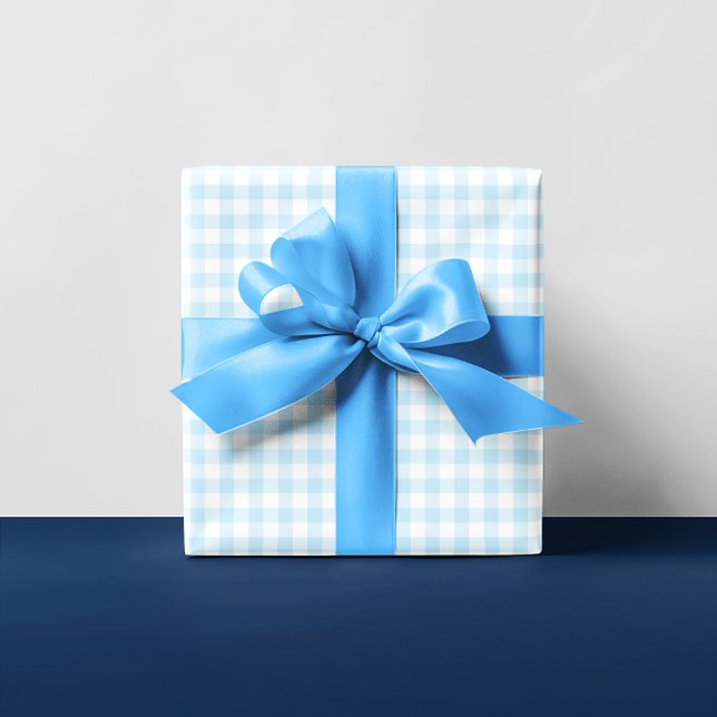 Hoja De Papel De Regalo Pastel Azul Niñito Cuadro o Gingham Multi (Pastel Blue and White Gingham Check Small Pattern)