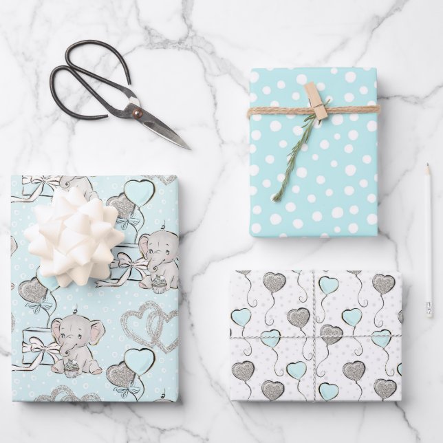 Hoja De Papel De Regalo Pastel Baby Boy Cute Elephant (Anverso)