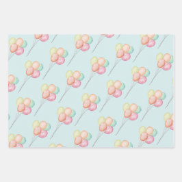 Hoja De Papel De Regalo Pastel Balloons Blue Baby Shower