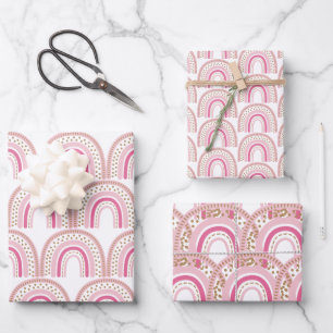 Hoja De Papel De Regalo Pastel Boho Arcoiris Chica Minimalista Primer cump