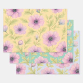 Hoja De Papel De Regalo Pastel Botanical Wrapping Paper Set of 3
