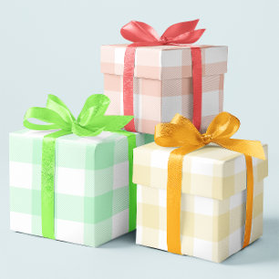 Hoja De Papel De Regalo Pastel Coral Amarillo y Menta Pascua Gingham Multi