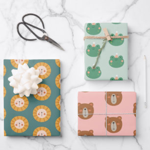 Hoja De Papel De Regalo Pastel de animales de color lindo mínimo