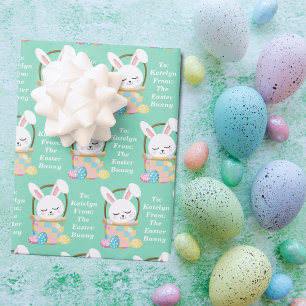Hoja De Papel De Regalo Pastel de conejo de Pascua Verde Personalizado par