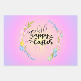 Hoja De Papel De Regalo Pastel de contorno de conejo de pascua feliz