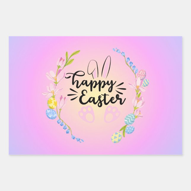 Hoja De Papel De Regalo Pastel de contorno de conejo de pascua feliz (Anverso)