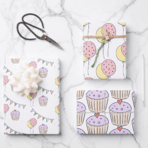 Hoja De Papel De Regalo Pastel de cumpleaños Globos y Bunting