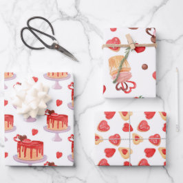 Hoja De Papel De Regalo Pastel de San Valentín y cookies del corazón rojo