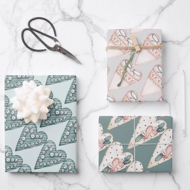 Hoja De Papel De Regalo Pastel Fancy Hearts Valentines (Anverso)