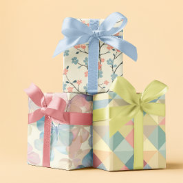 Hoja De Papel De Regalo Pastel Floral Geométrico Primavera