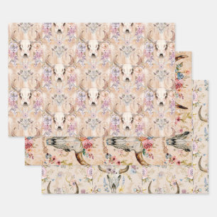Hoja De Papel De Regalo Pastel Floral Western Cow Skull