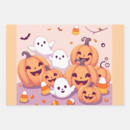 Hoja De Papel De Regalo Pastel Ghosts & Pumpkins Gift Wrap