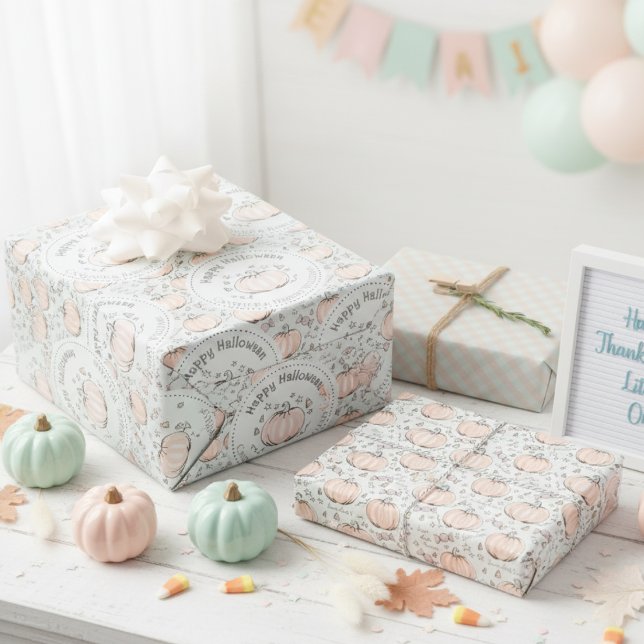 Hoja De Papel De Regalo Pastel Green Pumpkin Mom to Be Felicitaciones (Cute Pastel Green Congratulations Little Pumpkin Thanksgiving Baby Shower Wrapping Paper for Her)