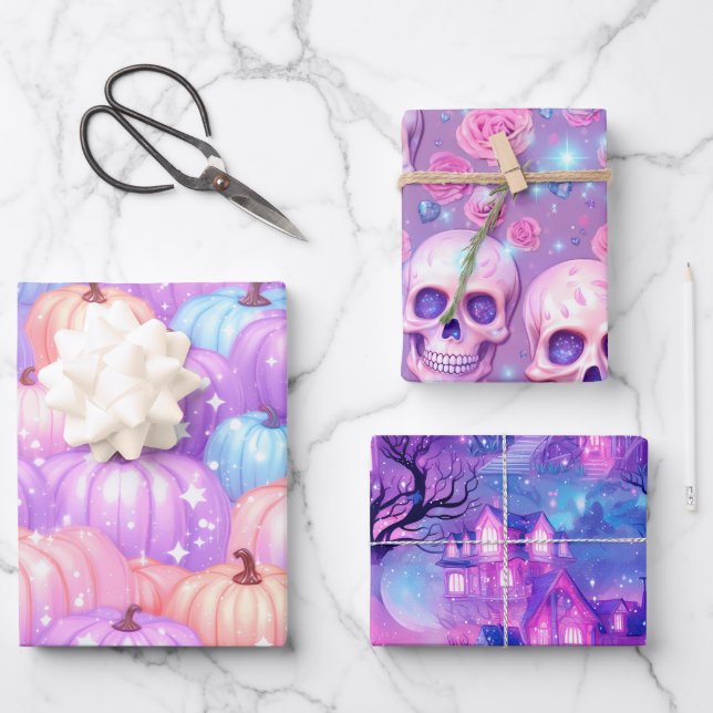 Hoja De Papel De Regalo Pastel Halloween Dreams (Anverso)