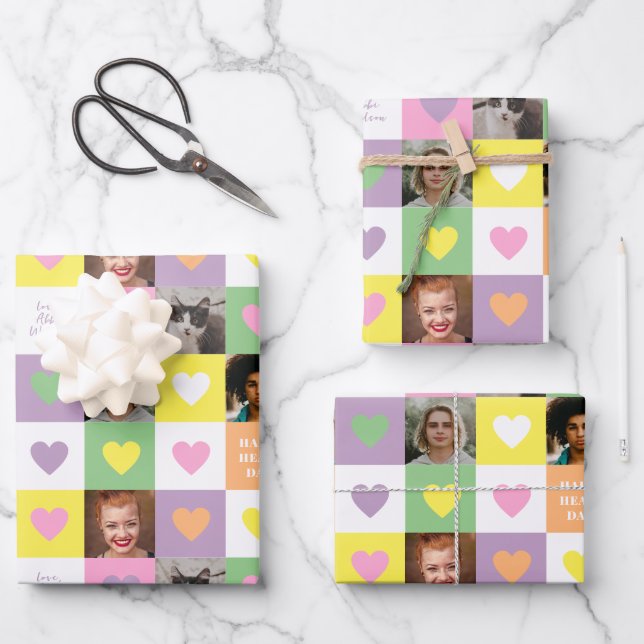 Hoja De Papel De Regalo Pastel Heart Checkerboard with Photos Valentine (Anverso)