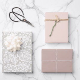Hoja De Papel De Regalo Pastel Lace Rosa Beige Gray