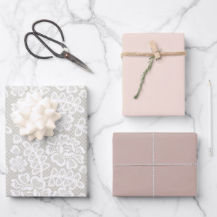 Hoja De Papel De Regalo Pastel Lace Rosa Beige Gray 