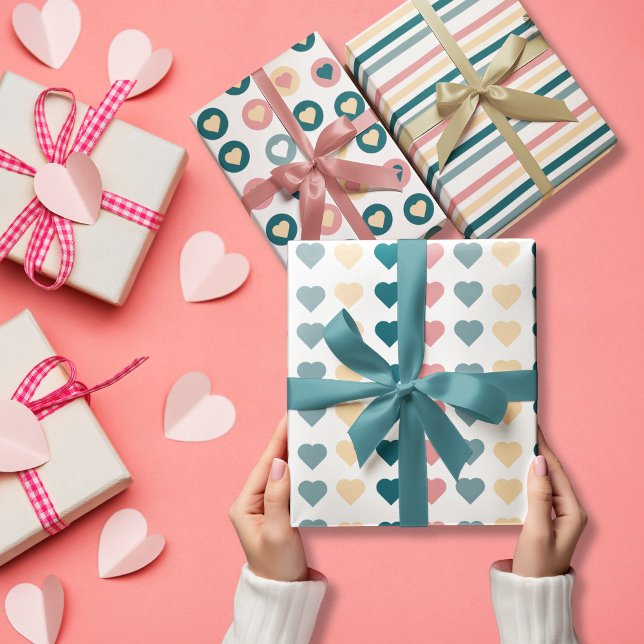 Hoja De Papel De Regalo Pastel Loving Hearts set de 3 (Pastel Loving Hearts set of 3 Wrapping Paper Sheet)