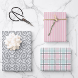 Hoja De Papel De Regalo Pastel Pattern of Gray, Mint, Pink Plaid & Stripes
