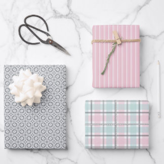 Hoja De Papel De Regalo Pastel Pattern of Gray, Mint, Pink Plaid & Stripes