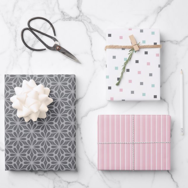 Hoja De Papel De Regalo Pastel Pattern of Gray, Pink, Mint Geometric Shape (Anverso)