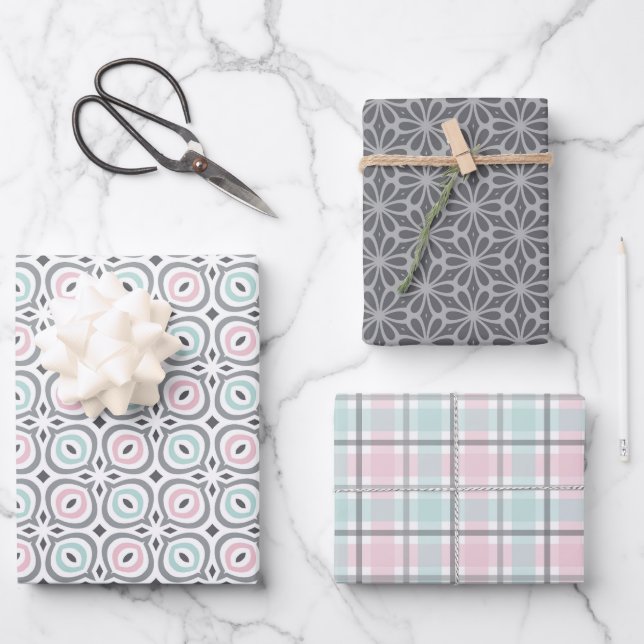 Hoja De Papel De Regalo Pastel Pattern of Gray, Pink, Mint Geometric Shape (Anverso)