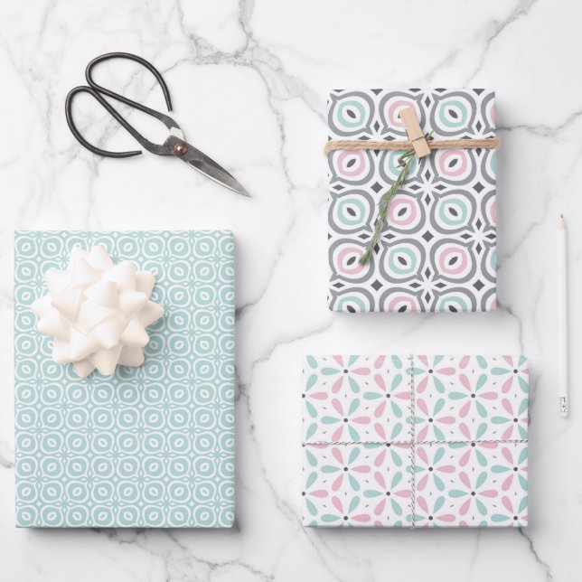 Hoja De Papel De Regalo Pastel Pattern of Pink, Mint, Gray Geometric Shape (Anverso)