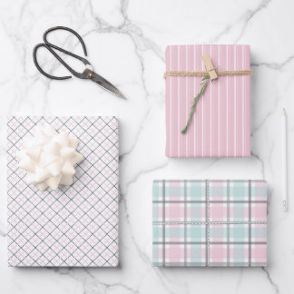 Hoja De Papel De Regalo Pastel Pattern of Pink, Mint, Gray Plaid & Stripes