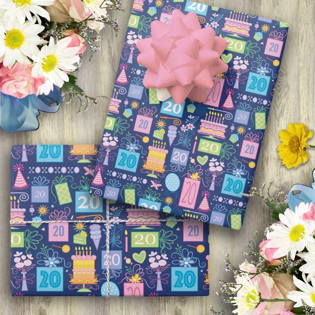 Hoja De Papel De Regalo Pastel presenta globos azul 20 cumpleaños (Subido por el creador)