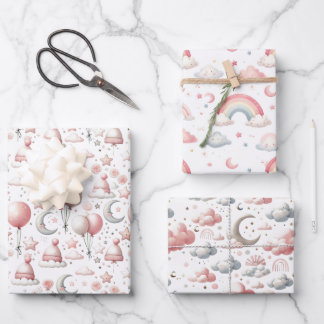 Hoja De Papel De Regalo Pastel Rainbow & Cloud Celestial Baby Gift 