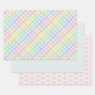 Hoja De Papel De Regalo Pastel Rainbow y Gingham Plaid