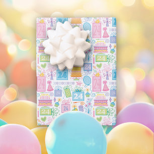Hoja De Papel De Regalo Pastel rosa de cumpleaños 24 presenta globos