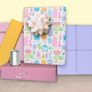 Hoja De Papel De Regalo Pastel rosa de cumpleaños 29 presenta globos