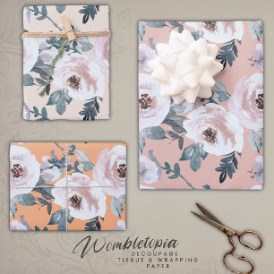 Hoja De Papel De Regalo Pastel Spring Watercolor Floral Rosas